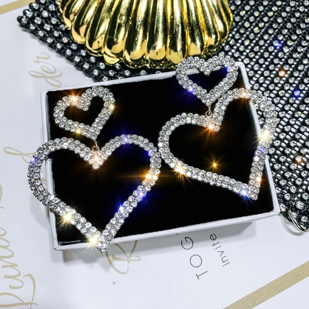 🎁 925 Silver Plated Lovely Heart Statement Earrings, FB16FA1098